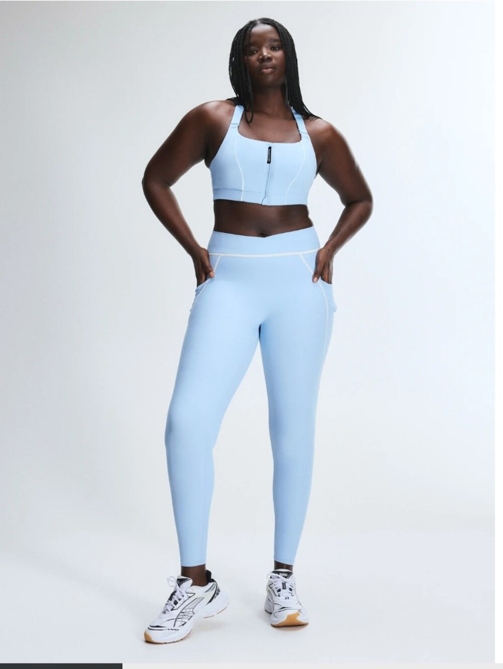 Savage X Fenty Light Blue Zip-Front Crop Top with High-Waist Leggings